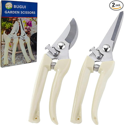 BUGUI Garden Shears Set of 2, Includes 1 Bypass Pruning Shears and 1 Straight Blade Garden Scissors, Sharp, Lightweight