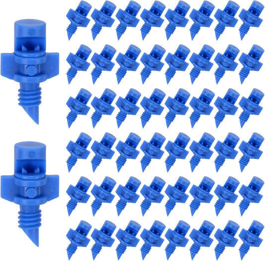 50-Pack Misting Nozzles, 90 Degree Irrigation Emitter Sprinklers for Garden/Plant/Lawn Water Irrigation System Barbed Refraction Atomizing Dripper [Blue]