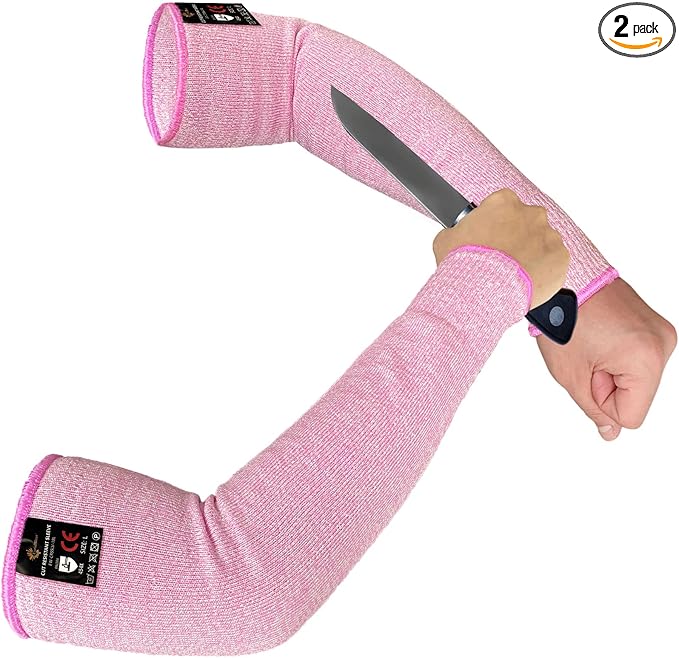 Evridwear Protective Arm Sleeves Cut Resistant Farmers Sleeves for Men Work, Gardening, Farming, Arm Protectors for Thin Skin and Bruising (Medium, Pink No Thumb Hole)