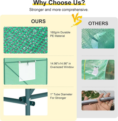 Greenhouse, 10’x7’x7’ Walk-in Greenhouse Heavy Duty Tunnel Green House with 6 Ventilated Mesh Windows & Zippered Roll-up Door, Large Plant Garden Hot House Outdoor with Reinforced Frame