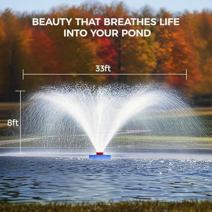 15000 GPH Pond Fountain Aerator - Fully Automatic 110V, 750W (1HP) Floating Fountain and Pond Aerator for Large and Small Outdoor Ponds and Lakes - Pond Fountain with 100 Feet Power Cord.