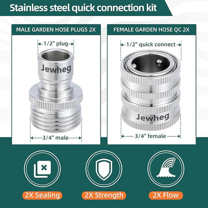 Quick Connect Hose Fittings，2025 upgraded version Garden Hose Quick Disconnect Set， Universal Fit 3/4 Inch GHT Stainless Steel, Water Hose Connector，Quick Release Hose Connector，3 Pack，
