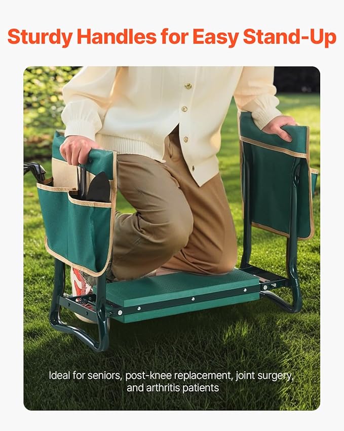 VEVOR Garden Kneeler and Seat Heavy Duty, Portable Garden Stool with 6'' EVA Kneeling Pad and 2 Tool Bags, Folding Garden Bench to Relieve Knee & Back Pain, Great Gifts for Seniors, Family Gardeners