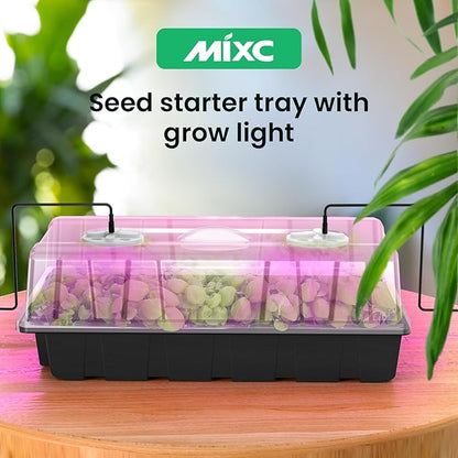 MIXC Seed Starter Tray with Lights, 2 Packs Mini Propagator Plant Grow Kit Greenhouse with Humidity Vented Domes and Base for Seeds Starting, Black