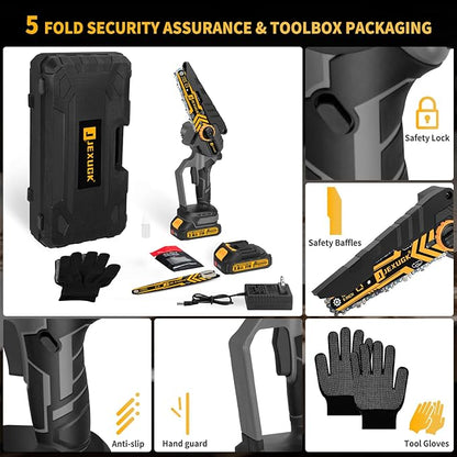 6" Mini Chainsaw Cordless,2 x 2.0Ah Battery Brushless Electric Chain Saw Tool-free Installation with 2 Chains & Guide Plates,Portable Handheld Motosierra for Tree Pruning Wood Cutting