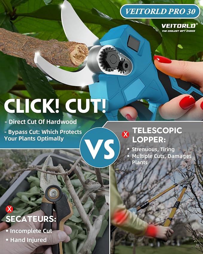 Electric Pruning Shears, 1.2" Cutting Diameter Portable Cordless Pruner with 2 * 2.0Ah Rechargeable Batteries & SK5 Blades, Garden Pruning Tool for Tree Branches, Gifts for Men Dad Him Christmas