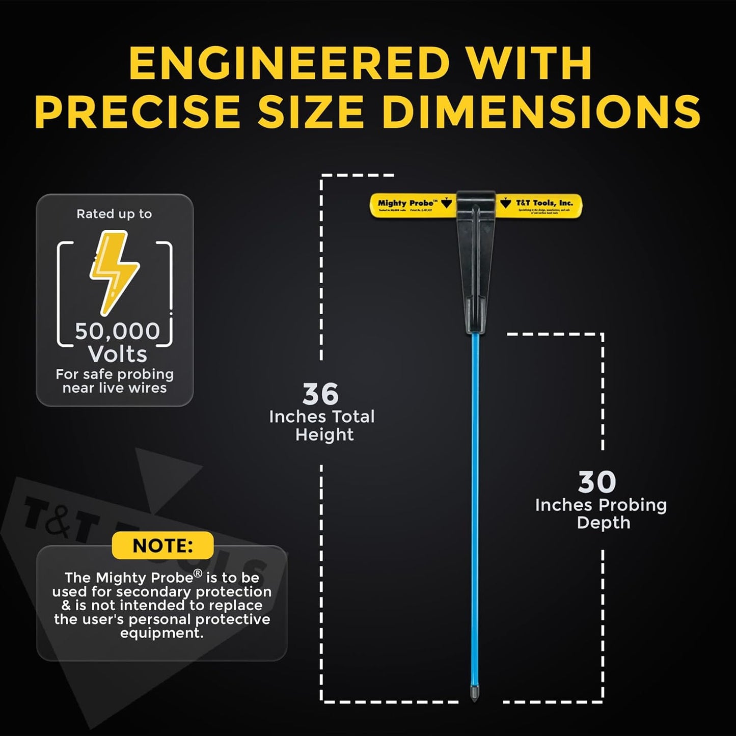 T&T Tools 36-Inch Mighty Probe Insulated Metal Soil Probe – 3/8" Metal Round Rod, Heavy Duty Design for Easy Penetration & Withdrawal, Soil Testing & Landscaping Tools, T-Handle, USA-Made-1 Pack
