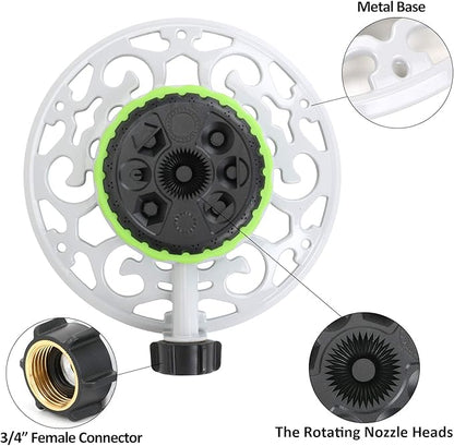STYDDI Turret Pattern Sprinkler, 8-Pattern Stationary Water Sprinkler on Metal Decorative Base for Watering Small and Large Yards, Lawns, Garden or Odd Shaped Areas, Covers up to 1,225 sq. ft.