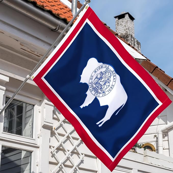 XIFAN Premium Wyoming State Flag 3x5 ft Outdoor, Double Sided Embroidered Bison, Heavy Duty 210D Nylon WY Flags, the Strongest Longest Lasting for Outside with Sewn Stripes/Brass Grommets