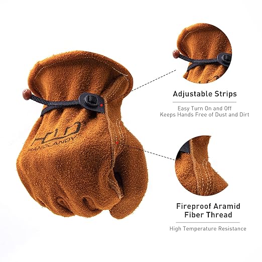 HLDD HANDLANDY 2 Pairs Deerskin Leather Work Gloves for Men & Women, Heat Fire Resistant Tig/Mig Welding Gloves, Rigger Glove for Driver, Construction, Yardwork, Gardening, BBQ