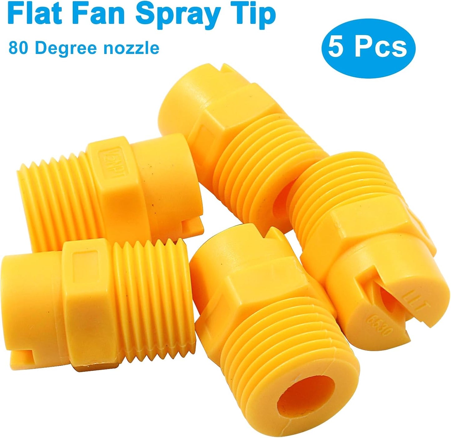 5Pcs 1/2" NPT Male Thread Flat Fan Sprayer Tip 65 Degree Yellow Nozzle Sprayer Nozzle for Industrial Agricultural Equipment Irrigation Cooling