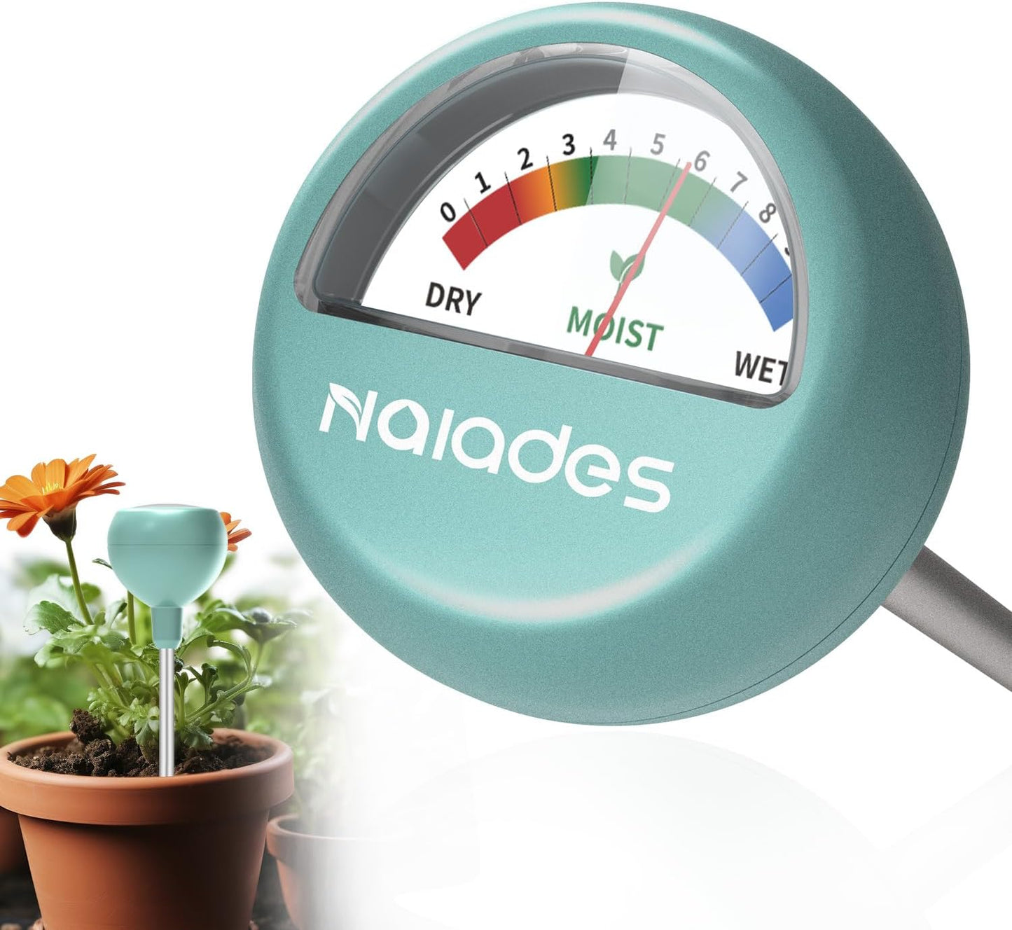 Naiades Soil Moisture Meter, Green Plant Water Monitor, Hygrometer Sensor for Gardening Farming, Indoor and Outdoor (No Battery Required)
