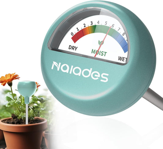 Naiades Soil Moisture Meter, Green Plant Water Monitor, Hygrometer Sensor for Gardening Farming, Indoor and Outdoor (No Battery Required)