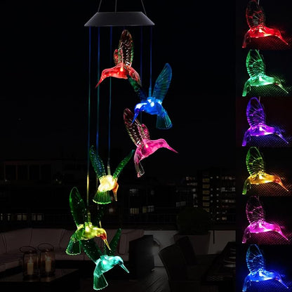Solar Hummingbird Wind Chimes Outdoor Hanging -Waterproof Mobile Romantic Solar Powered Changing Color LED Wind Bells Light, Wind Chimes Gifts for Women, Home, Party, Festival, Night Garden Decoration