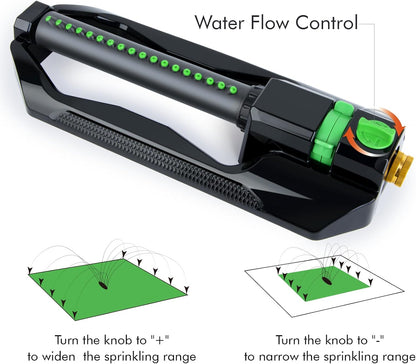[2 Pack] RESTMO Heavy Duty Oscillating Sprinkler with Metal Base – Adjustable Flow Control Lawn Watering System, Covers Up to 3,600 Sq. Ft. for Garden, Yard