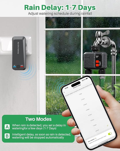 WiFi Sprinkler Timer 2 Zone with 984 Feet RF Gateway, 2 Pack Smart Water Timer for Garden Hose with Rain Delay/Manual/Automatic,WiFi Water Hose Timers for Garden & Lawns