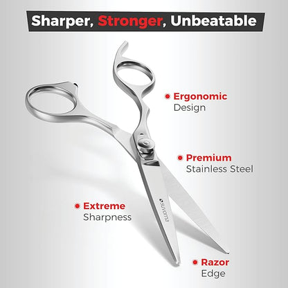 Suvorna Left Handed Hair Scissors Professional for Barbers and Hairdressers - Barber Scissors to Cut Hair - 6" Hair Cutting Scissors - Stainless Steel Hair Shears for Women, Men and Adults