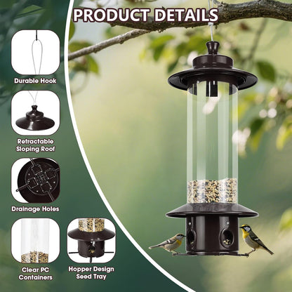 Metal Bird Feeder for Outdoors, Hanging Squirrel Proof Bird Feeders for Outside with 4.8 Lb Capacity, 4 Ports Tube Wild Birdfeeders for Garden Yard Decoration Viewing Cardinal, Weather-Resistant