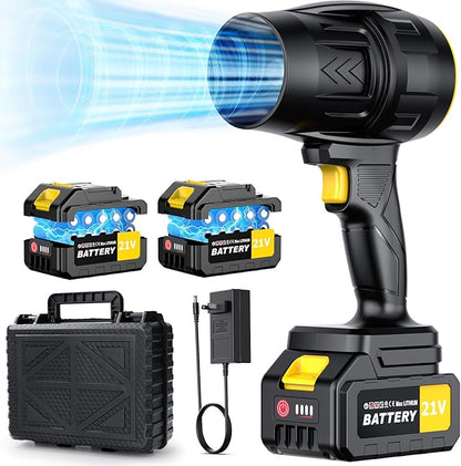 Electric Leaf Blower Cordless with 21V 2 * 3000mAh Batteries and Charger, 400,000RPM Handheld Battery Powered Leaf Blower, One-Touch Speed Adjustment, Lightweight Turbo Blower for Yard, Patio,Garage