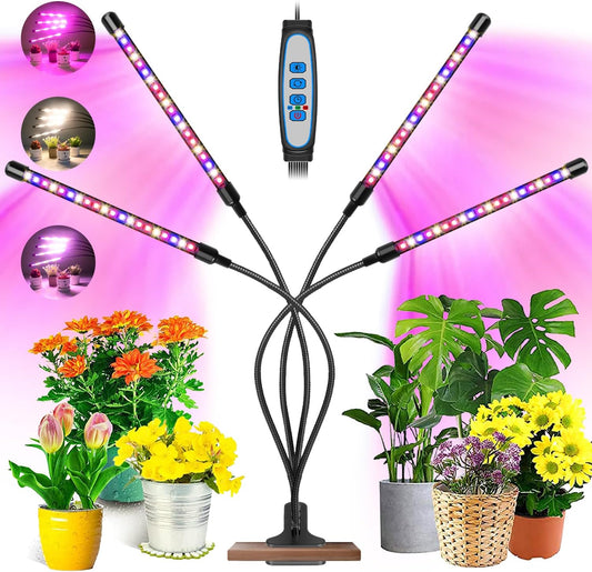 Garpsen Grow Lights for Indoor Plants, 80 LEDs Full Spectrum Plant Light with Clip, 5 Dimming Levels & 3 Colors Grow Lamp with Timer 6/12/16H, 360° Adjustable Gooseneck for Seedlings and Succulents