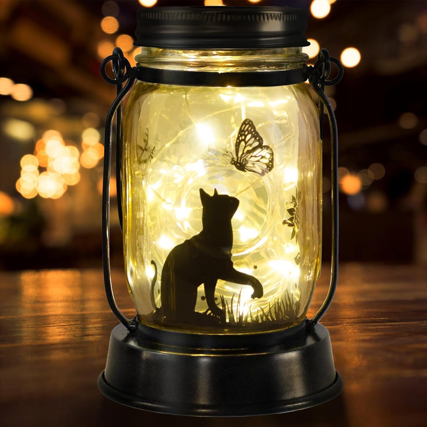 kyoryuger Cat Solar Lanterns Cat Gifts for Women Men Cat Lovers Gifts Hanging Cat Lanterns with Stake for Yard Lawn Garden Decor Black Cat Lantern Torches