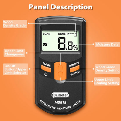 Pinless Wood Moisture Meter, Upgraded Version Inductive Pinless Tools Intelligent Moisture Meter Digital Moisture Meter for Wood (Range 4% - 80% RH; Accuracy: 0.5%), MD918
