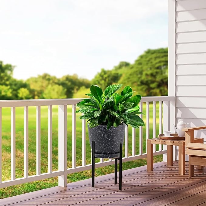 12inch Large Plant Pot, Modern Plastic Planter with High Driange Holes and Saucer for Indoor Outdoor Garden Plants and Flowers, Black Speckles