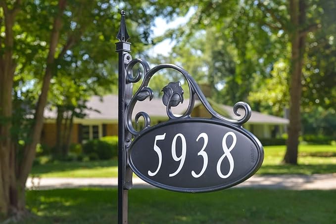 Address America USA Handcrafted Park Place Customized Home Address Yard Sign Custom Address Number Plaque with 47" Pole Weatherproof, Double-Sided, Reflective, Visible - AS