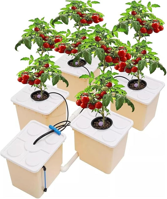 DWC Hydroponics Growing System Kit 4 Site + Reservoir, Deep Water Culture Hydroponic Bucket System with Submerged Pump