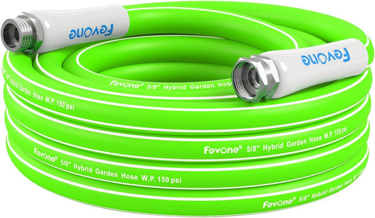 Fevone 25 ft x 5/8" Heavy Duty Garden Hose, Drinking Water Safe, Flexible & Kink-Free Hybrid Polymer Water Hose, Lightweight Outdoor Hose with 3/4" Solid Aluminum Fittings