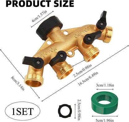 4 Way Hose Splitter Garden Hose Connector, 3/4" Hose Connector with 4 Valves, Hose Bib Splitter Outdoor Faucet Splitter for Efficient Water Distribution and Control