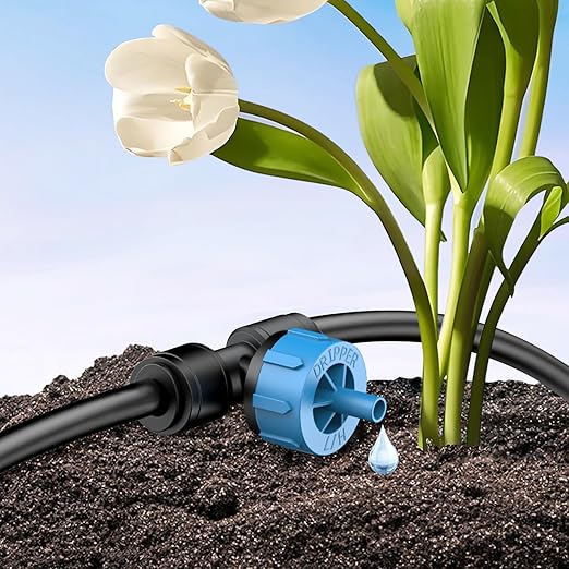 Pawfly Push-to-Fit Drip Irrigation Emitters 1 GPH Pressure Compensating Drippers with Constant Water Flow Irrigation Drippers Drip Emitters Drip Irrigation System Parts for 1/4 Inch Tubing, 30 Pcs