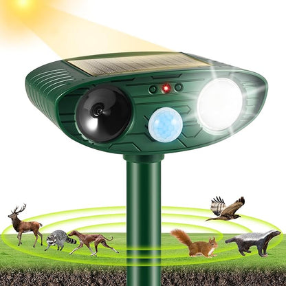 4 Pcs Solar Ultrasonic Animal Repeller Outdoor Cat Repellent Deer Repeller with Strobe Light,Waterproof Animal Deterrent Devices for Rabbit Raccoon Squirrel Dog Coyote Skunk Repellent for Yard Garden