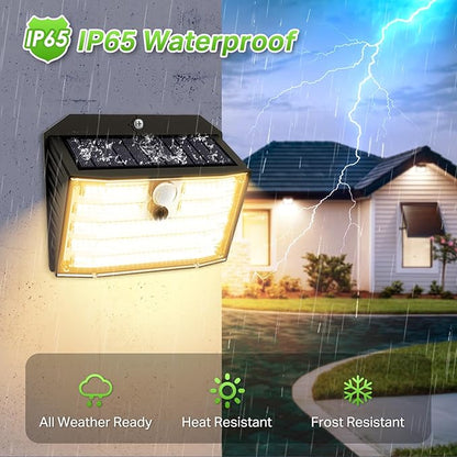 CLAONER Solar Lights Outdoor [𝟒 𝐏𝐚𝐜𝐤/126 LED], Wireless Motion Sensor Lights, IP65 Waterproof Security Lights 3 Modes, 270° Lighting Angle, Ultra-Bright Wall Lights for Deck Patio Fence Garage
