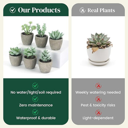 DomeStar 6PCS Small Fake Plants, Artificial Succulents Plants for Home Office Bathroom Kitchen Decor Green