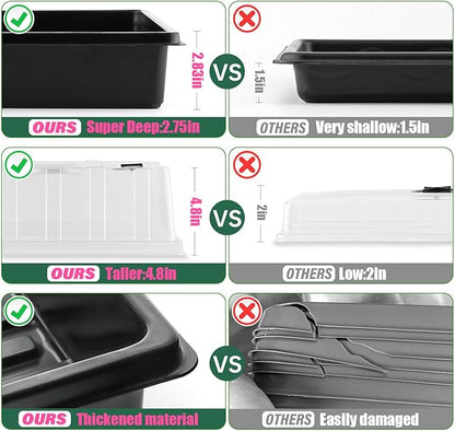 4-Pack Seed Starter Trays with 5'' Tall Humidity Domes – Reusable Plant Germination Kit for Microgreens, Herbs & Indoor Gardening | Clear Vented Lids, Fast Seedling Growth & Durable Design