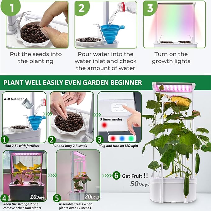 Hydroponics Growing System kit with Trellis,Smart Hydroponic Gardening System with LED Grow Light, Indoor Hydroponic Garden Herb Grow Kit for Short Tomato,Pepper,Cucumber (6200LC)