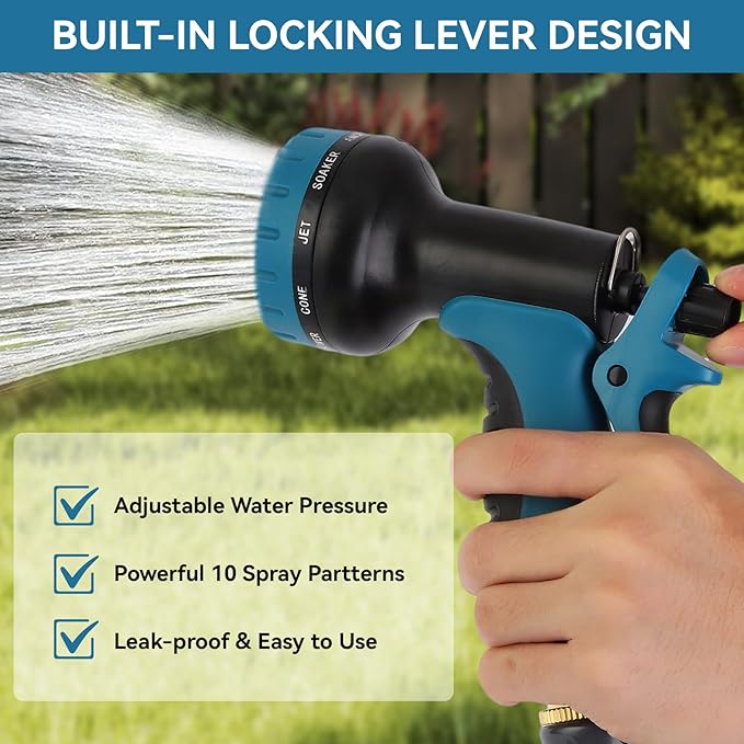 Garden Water Hose Nozzle ABS Water Spray Nozzle with 10 Spray Modes Suitable for Watering Plants, Iawns and Gardens, Car Washing, Cleaning, Showering Pets and Outdoor Fun, Blue