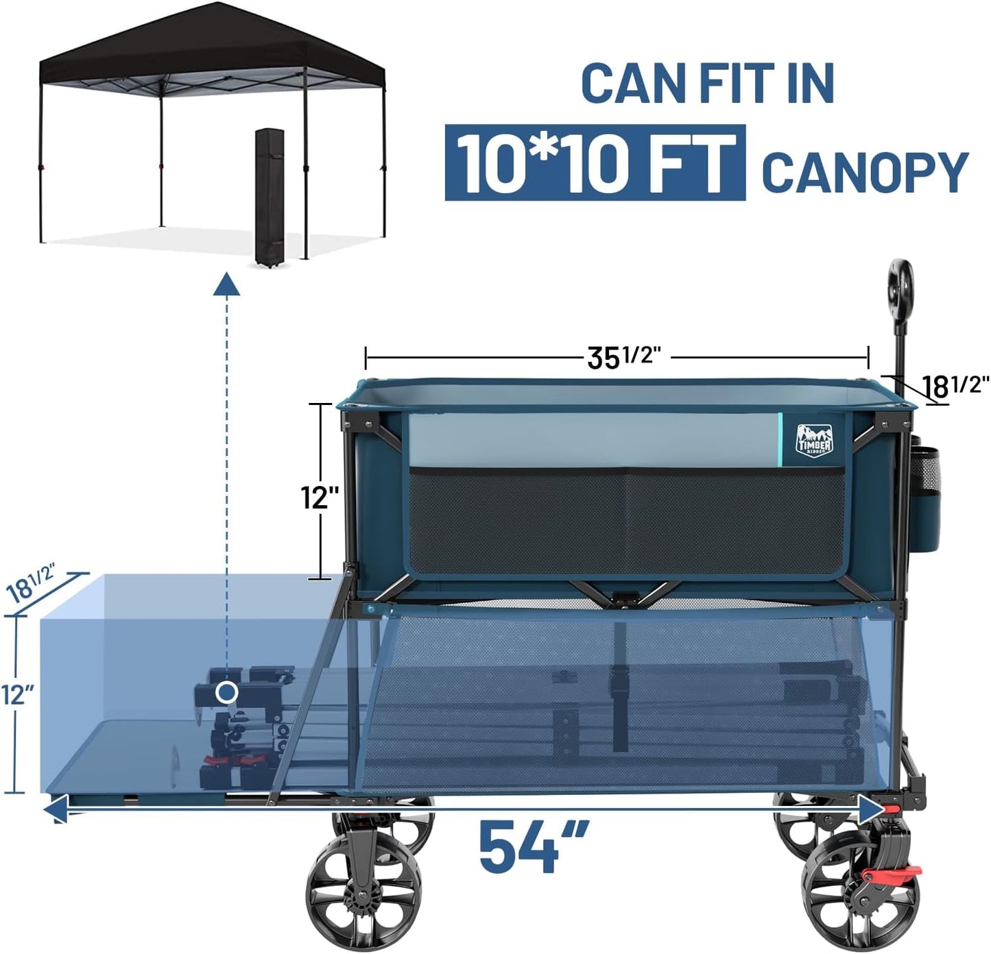 TIMBER RIDGE 400L Large Capacity Folding Double Decker Wagon with Brakes, 54" Extra Long Extender Wagon Cart, 450lbs Heavy Duty Collapsible Cart, All-Terrain Big Wheels for Camping, Sports, Shopping