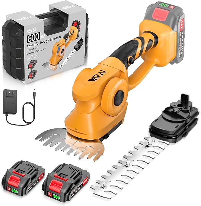 Cordless Hedge Trimmer, 2-in-1 Hedge Trimmer, Ultra Long Battery Life with Battery*2, high-Power and high-Capacity Grass Trimmer for Gardens, Yards and lawns, Including Charger