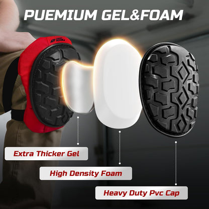 Professional Knee Pads for Work Construction with Heavy Duty Cap Foam Padding Gel Cushion Knee Pads for Men, Comfortable Adjustable Strong Strap, Military Grade Rivet for Flooring Gardening, Red
