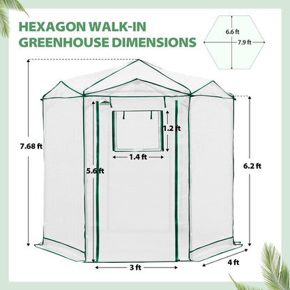 EAGLE PEAK 6.6x6.6 ft Hexagon Pop up Greenhouse, Portable Walk-in Grow Tent for Seed Starting, Garden Plants, Indoor Outdoor Green House, All-Weather Plant Shelter, PE Cover, White/Clear