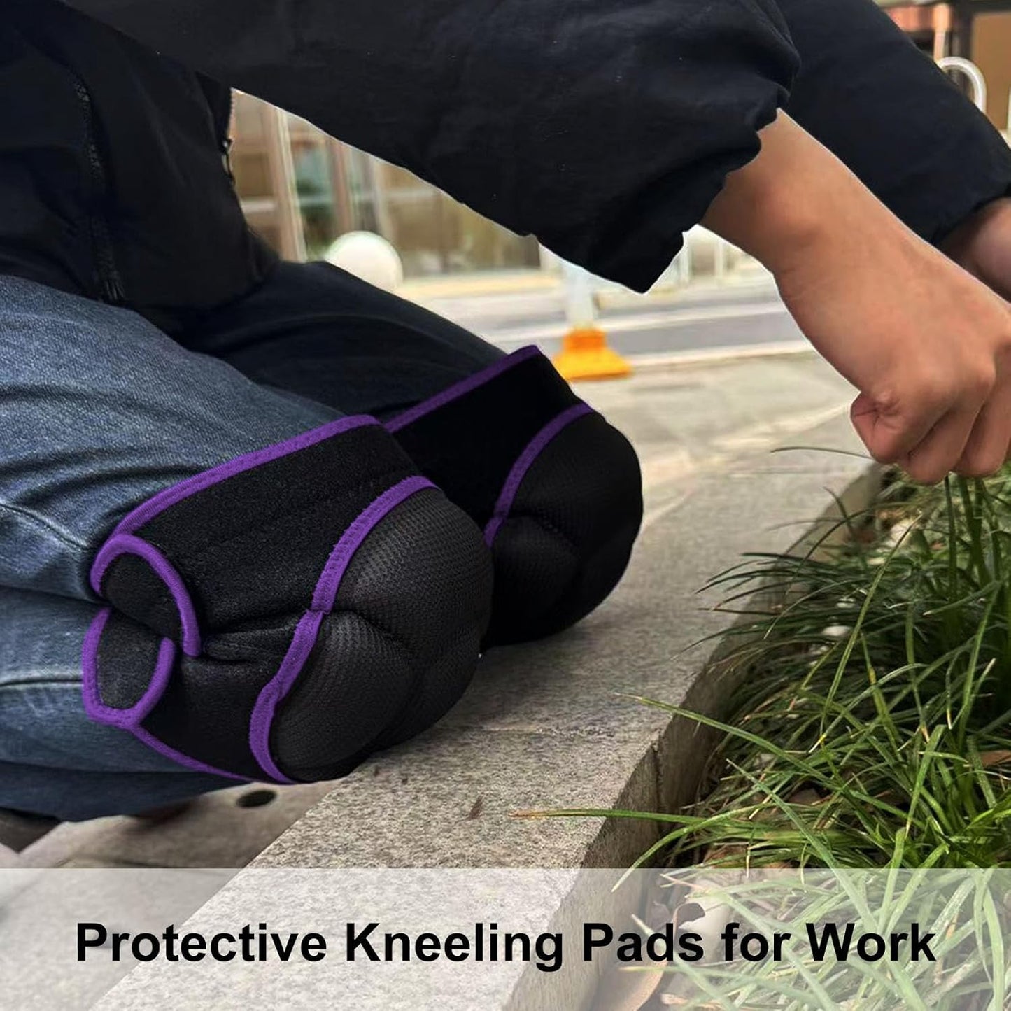 Gardening Knee Pads for Men/Woman, Adjustable Knee Pad for Washing Floors Cleaning House Kitchen, Comfortable Foam Knee Protector for Kneeling on Hard Floor, Soft Working Kneepads for Adult, Purple L (1 Pair)