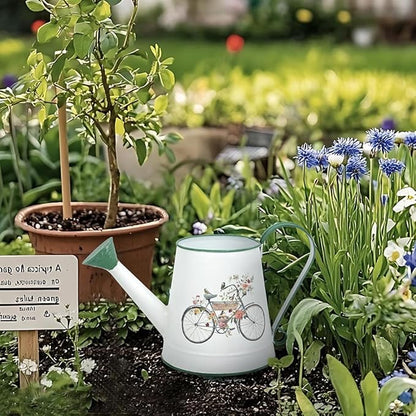Small Watering Can for Indoor Plants Garden Metal Decorative Watering Can Outdoor Bonsai Balcony Courtyard Garden Flower Decorative, 1.5L, 50.7 Oz (White Green)