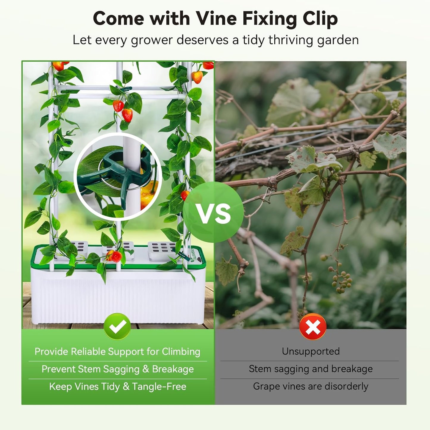 BAOSHISHAN Hydroponics Growing System, with Trellis 60" Height Adjust Indoor Gardening System, Pollinator&Vine Securing Clip, Hydroponic Tower for Tomato Pepper Cucumber Vines Plant