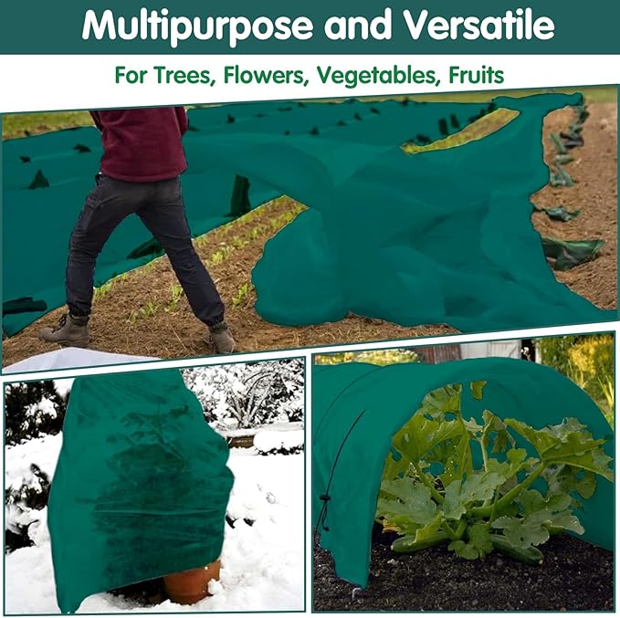 Plant Covers Freeze Protection, 10ft x 30ft 1.41 oz/yd² Frost Cloth Plant Blankets Floating Row Covers with 20 Stainless Steel Clips for Winter Plants Gardens Frost/Sun Pests Protection, Dark Green
