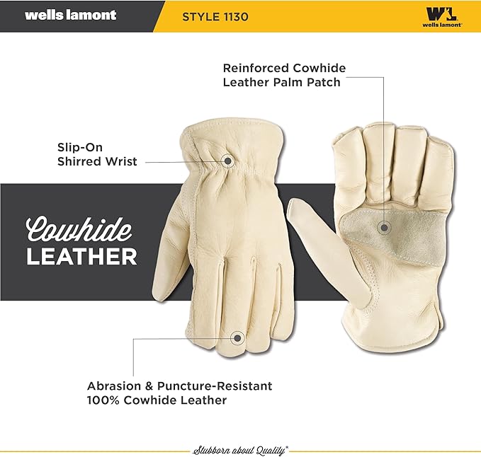 Wells Lamont 3-Pack Leather Work Gloves Men, Heavy Duty Leather Gloves for Men, Beige, X-Large (1130XLF)