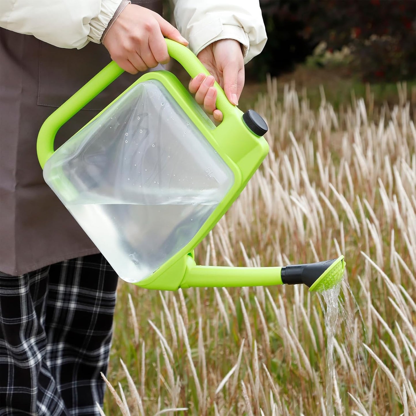 6L Foldable Clear Plastic Watering Can with Rotating Nozzle Long Spout Ideal for Indoor and Outdoor Gardening - Green