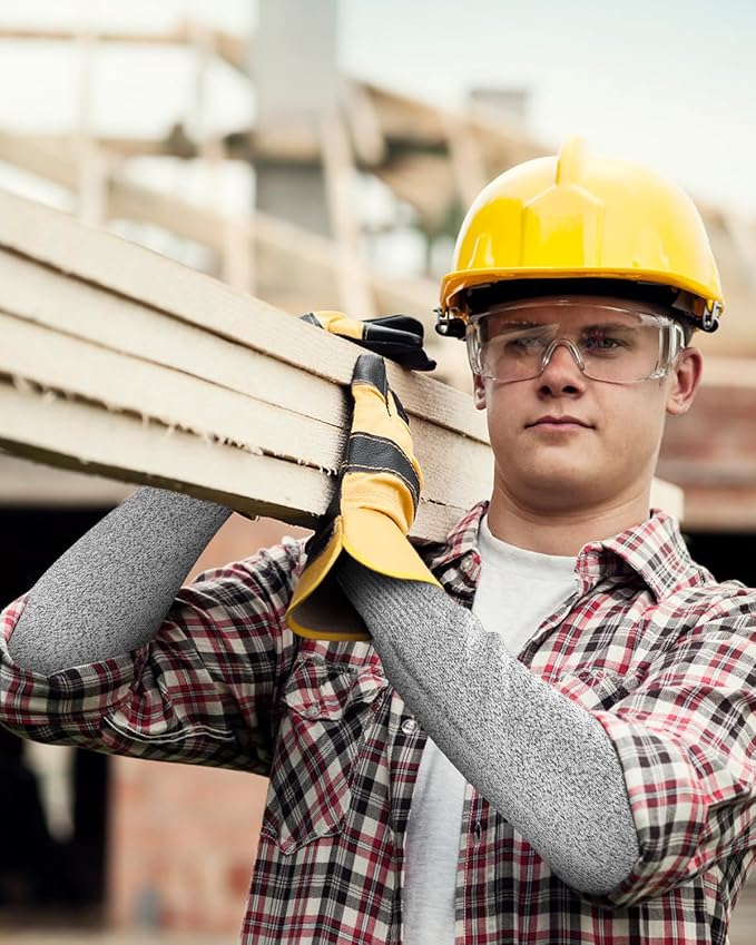 Evridwear Protective Arm Sleeves Cut Resistant Farmers Sleeves for Men Work, Gardening, Farming, Arm Protectors for Thin Skin and Bruising (Large, Grey No&with Thumb Hole) 2 Pairs