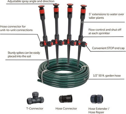 Eden 98063 Multi-Adjustable Flex Design Above Ground Irrigation Garden Sprinkler System, Sprinkler & Hose, DIY Plant Watering Set